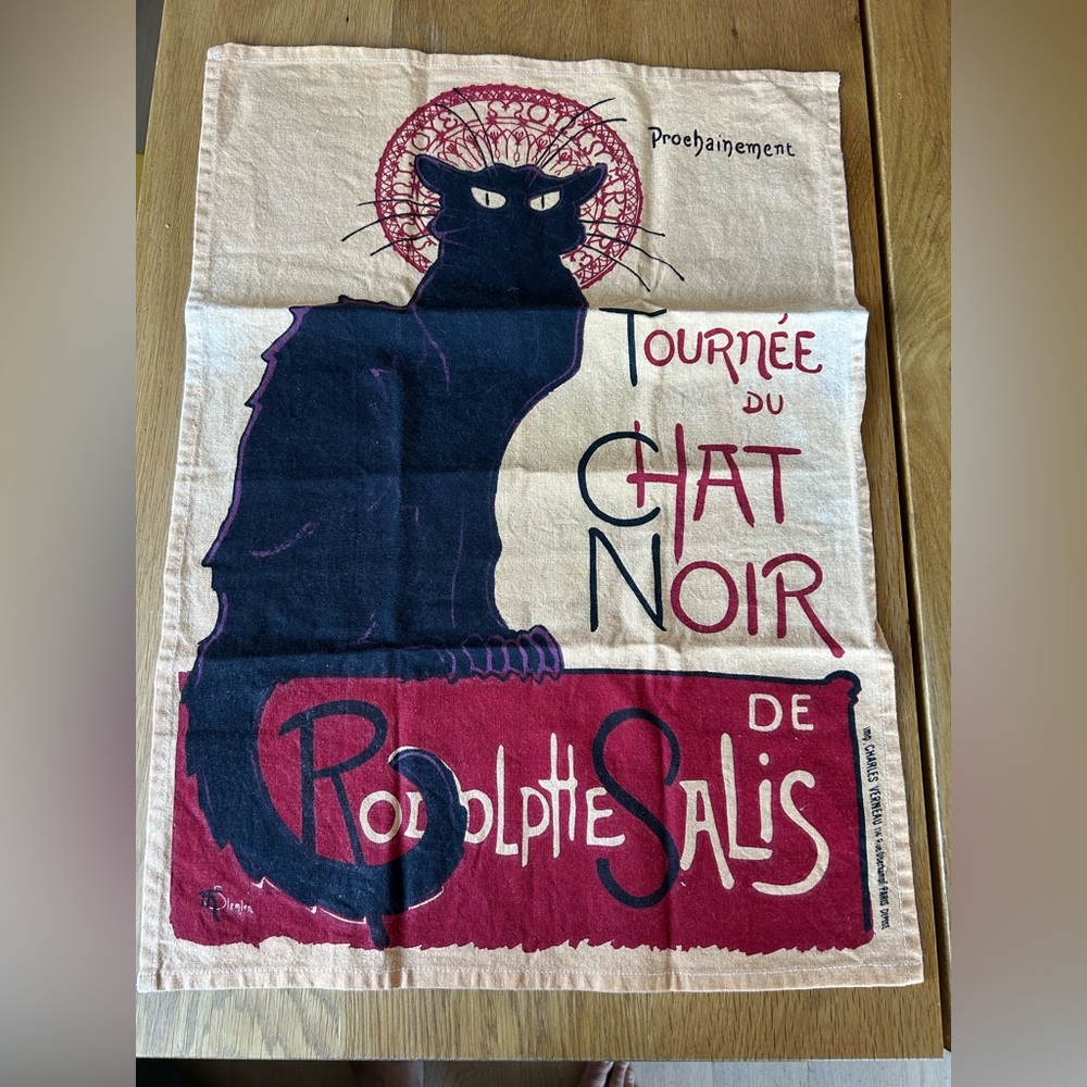 Vintage Tea Towel Chat Noir Cat Poster 100 percent cotton , from Paris